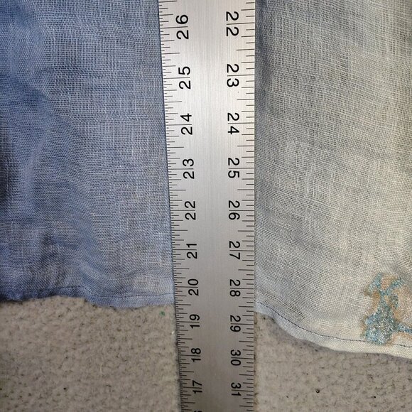 Chicos Top Women 2 Blue Ombre 100% Linen Lace Beaded Fringe V-Neck Blouse Preppy - Picture 11 of 13